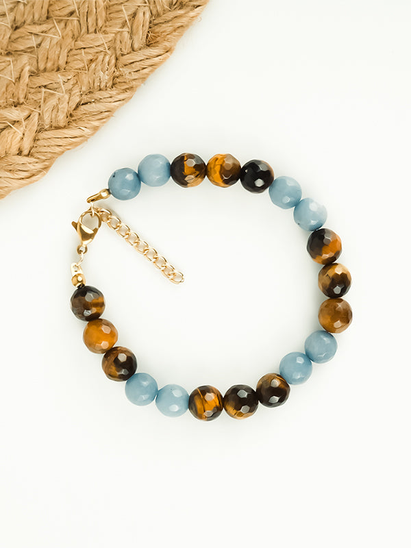 Aquamarine & Tiger Eye | Doğal Taş Bileklik | ATE01- GOLD