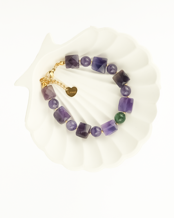 Jade & Ametist Stone Bracelet I JASB01-GOLD
