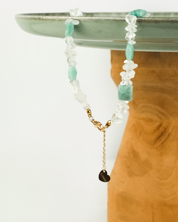 Aquamarin & Kuvars Necklace I Kolye AKN01- GOLD